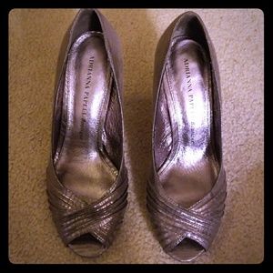 Adrianna Papell silver peep toe heels